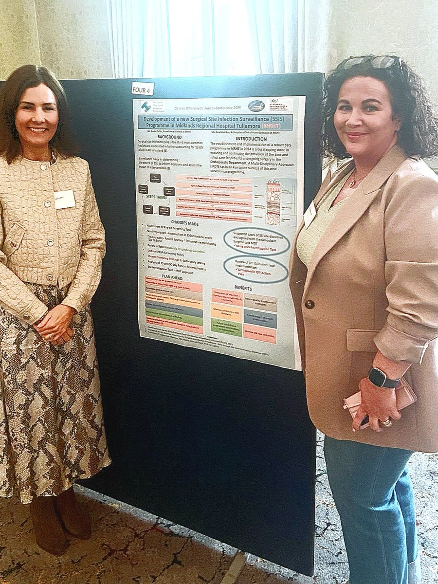 Dearbhail Foy (@foydearbhail) on Twitter photo Thanks to <a href="/BoyceCaitriona/">Caitriona Boyce</a> and all the Galway team for another insightful Orthopaedic Nurses Conference .
We are delighted with 2nd prize for our poster submission on "The Introduction of a Surgical Site Surveillance Programme in Tullamore " with Breda Duffy Thanks to <a href="/BoyceCaitriona/">Caitriona Boyce</a> and all the Galway team for another insightful Orthopaedic Nurses Conference .
We are delighted with 2nd prize for our poster submission on "The Introduction of a Surgical Site Surveillance Programme in Tullamore " with Breda Duffy
