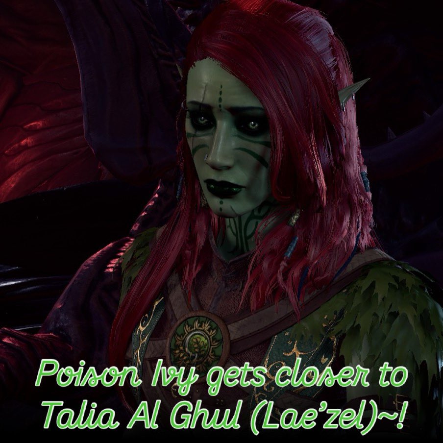 WickedMonBits's tweet photo. Join us manaña- 6PM to 12AM (PST) to see Poison Ivy get closer to Talia Al Ghul aka Lae’zel! Green is Ivy’s fave color. Other Gotham peeps, as well! 🌿💋🪷 #PoisonIvy #Batman #DC #BG3 #Twitch #GamerCouple #Bisexual #BaldursGate3 #PamelaIsley #Queer #Gaymer #Pansexual #NativeGamer https://t.co/kCnA7Xi97n