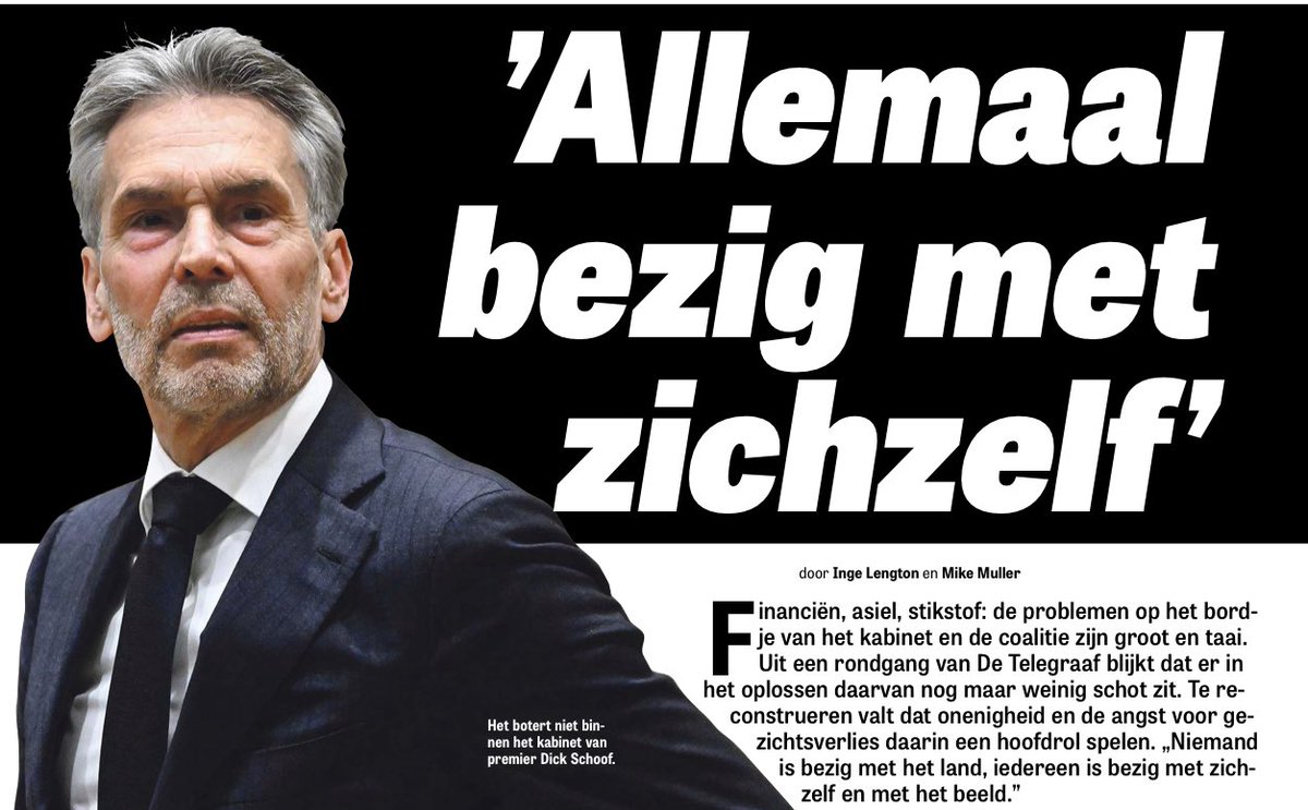 Vernietigend epos in De Telegraaf over kabinet-Schoof. Los zand. Gunnen elkaar licht in de ogen niet. BBB en NSC vrezen toorn kiezer. Ondertussen neemt Plasterk (ook in De T.) het op voor Schoof en schrijft dat hijzelf niet beschikbaar is voor GL/PvdA noch voor #RoodVooruit.