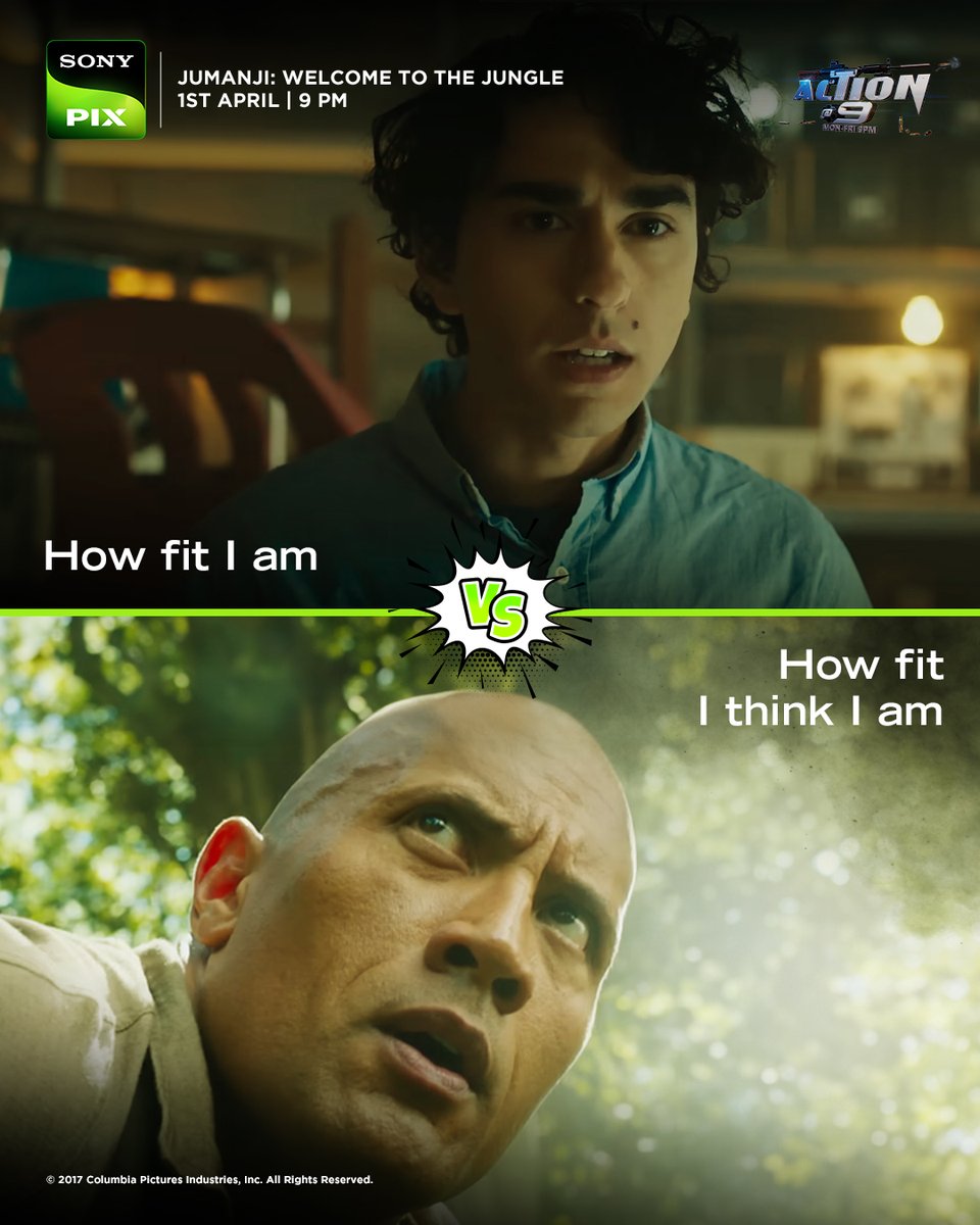 SonyPIX's tweet photo. All fun and games till the back pain kicks in. 😀
Escape reality. Dive into the jungle. Watch #JumanjiWelcomeToTheJungle, as part of the #ActionAt9 line-up, Mon-Fri, 9 PM, only on Sony PIX.
#SonyPIX #StayAmazed https://t.co/QGA90Zj3YJ