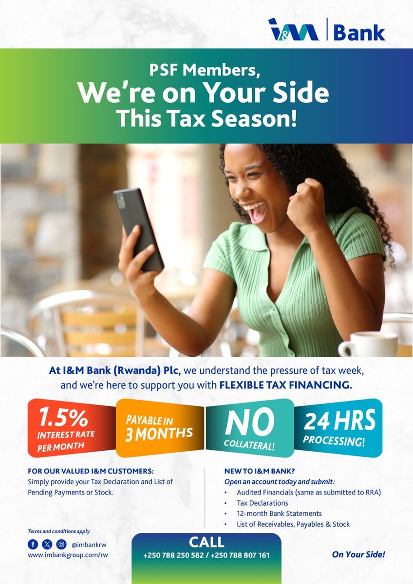 PSF Rwanda (@psf_rwanda) on Twitter photo Dear <a href="/PSF_Rwanda/">PSF Rwanda</a> members declare 2024 taxes today to prevent penalties. <a href="/imbankrw/">I&M Bank (Rwanda) Plc.</a> Dear <a href="/PSF_Rwanda/">PSF Rwanda</a> members declare 2024 taxes today to prevent penalties. <a href="/imbankrw/">I&M Bank (Rwanda) Plc.</a>