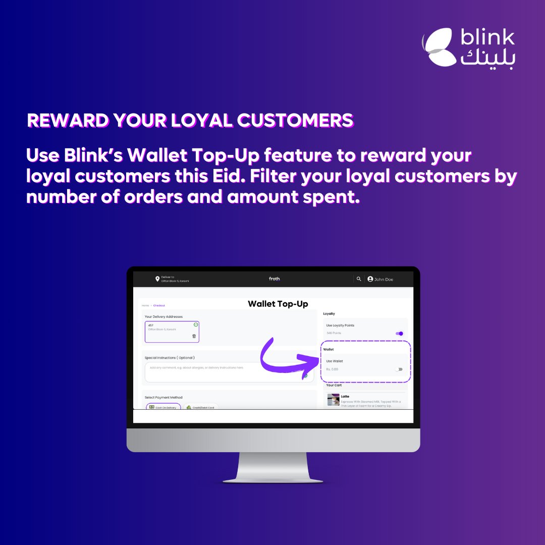 blinkcotech's tweet image. Boost your restaurant’s Eid sales with Blink! 🚀 Maximize orders by rewarding loyal customers, offering festive deals, and more. Let’s make this Eid unforgettable using Blink&apos;s tech-first approach!

#Blink #Eid #RestaurantTech