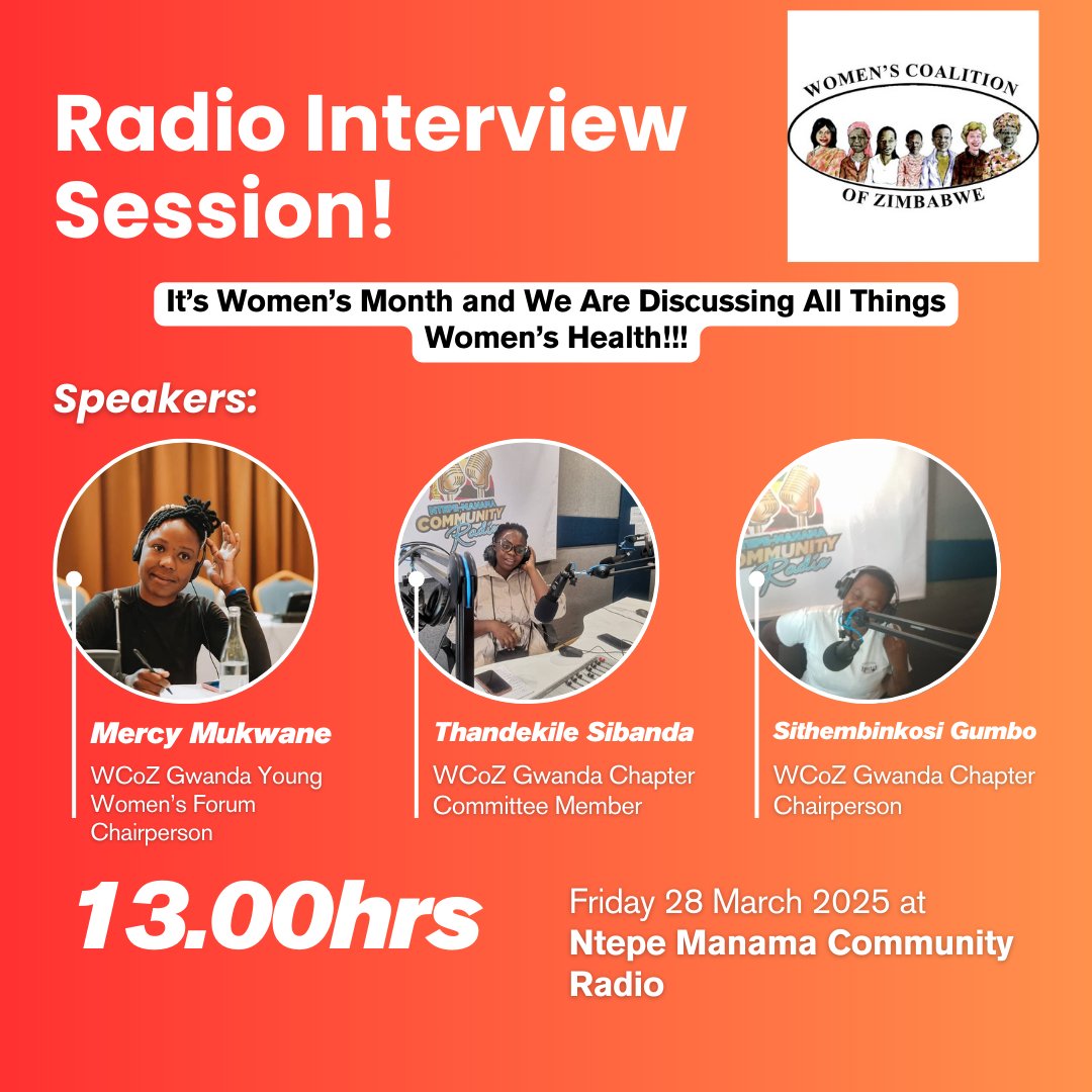 🌟 Join us today at 13:00 hrs on Ntepe Manama Community Radio for an important discussion on all things women's health! 💖 Let's celebrate Women's Month together and empower each other with knowledge and awareness. Don't miss it! 📅🎙️ #WomensHealth #WomensMonth