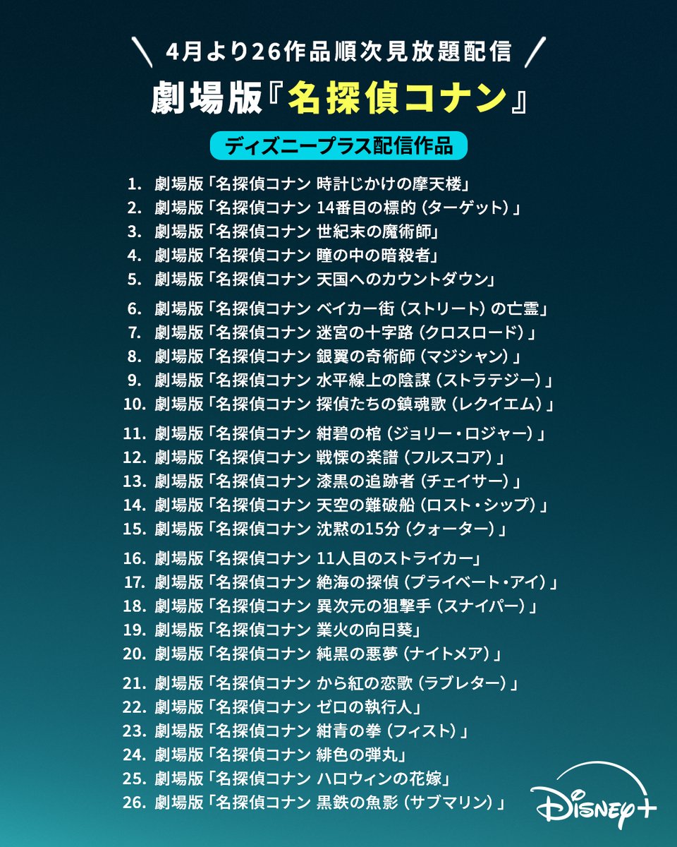 🔎━━━━━━━━━ 劇場版『#名探偵コナン』 26作品 配信決定