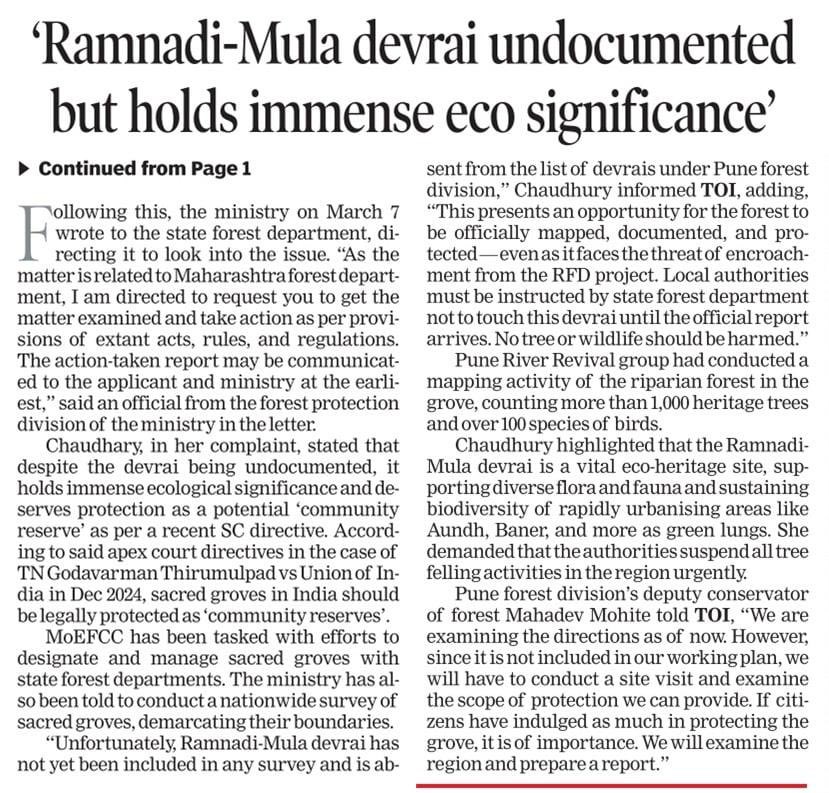 vandymini's tweet image. 🌳Grateful to @moefcc &amp;amp; @MahaForest for taking action on my appeal to save Ramnadi-Mula Devrai #forest. Hoping that the last Devrai of #Pune forever stands tall! #SaveRamMulaDevrai

@Dev_Fadnavis @NaikSpeaks @KVSinghMPGonda @byadavbjp
timesofindia.indiatimes.com/city/pune/subm…… via
@Aditi_Shekar