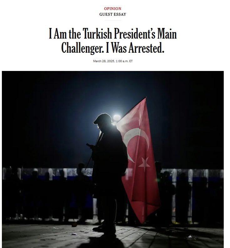 Ekrem İmamoğlu, New York Times'a Silivri Cezaevi'nden yazı gönderdi.

"Ben Cumhurbaşkanı'nın ana rakibiyim, tutuklandım."