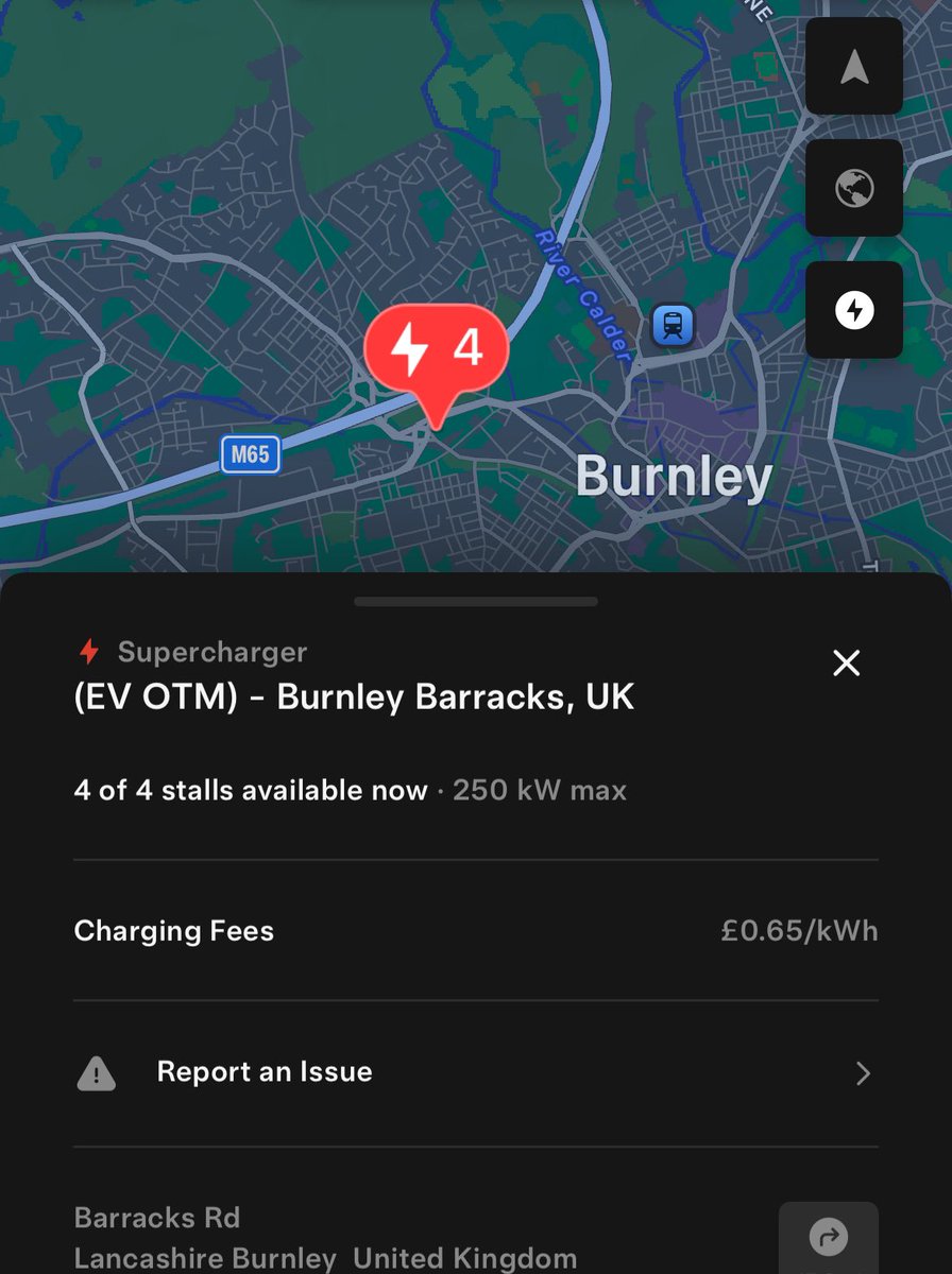 Anekcahaps's tweet image. Burnley Barracks, UK EV-On-The-Move Tesla supercharger is now open with 4 V4 stalls just off M65 J10.