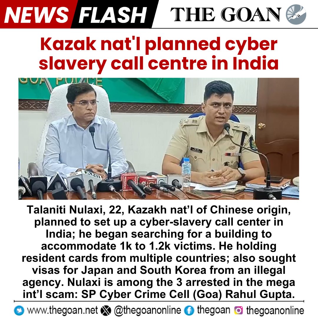 Kazak nat'l planned #CyberSlavery call centre in India

#Goa #BreakingNews #CyberCrime #CyberFraud #CallCentres