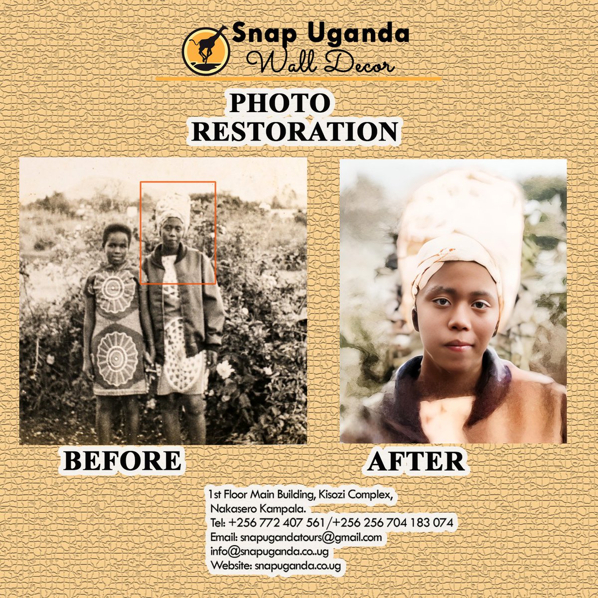matthiasmugisha's tweet photo. We restore old, faded and torn photographs. Kisozi Complex, Nakasero Kampala.
Tel: 256772407561 https://t.co/Ux60VqEDw1