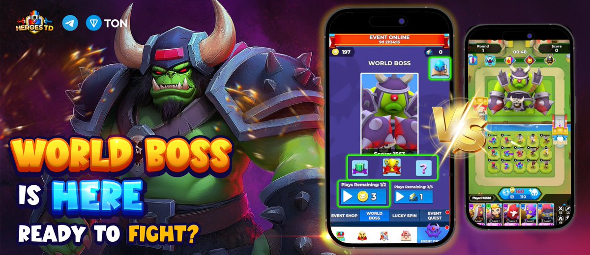 ⚔️ WORLD BOSS IS HERE! READY TO FIGHT? ⚔️

💥 The battlefield is shaking, and the World Boss has arrived! Warriors, prepare to defend your Tower! 🏰

🔣 Get Battle-Ready 🔣
🌟Upgrade your Heroes &amp; form the ultimate squad
🌟Choose your Skill Cards wisely to unleash maximum power