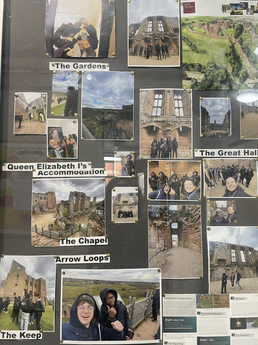 teacherphoenix's tweet photo. Thank you @EHKenilworth for the wonderful day trip! London to Kenilworth with Y11 Historians - to explore the history and physical remains of the site, and take part in some much needed fancy dress! Thanks to our Prefect Team for making our display case. @Addeys300 https://t.co/suybj5jPoS