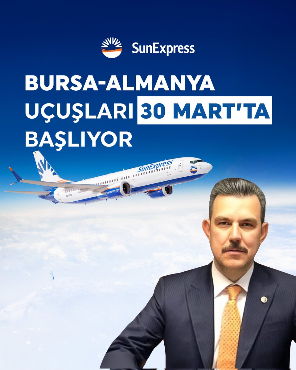 Bursa'dan Almanya uçuşları başlıyor. 

Kıymetli hemşehrilerim, bugün size güzel bir bayram müjdesi vermek istiyorum. 

Ramazan Bayramı'nın 1. günü 30 Mart tarihinden itibaren beklediğimiz Almanya uçuşları başlıyor. 

Buna göre, 30 Mart tarihinden itibaren başlayan Bursa-Almanya