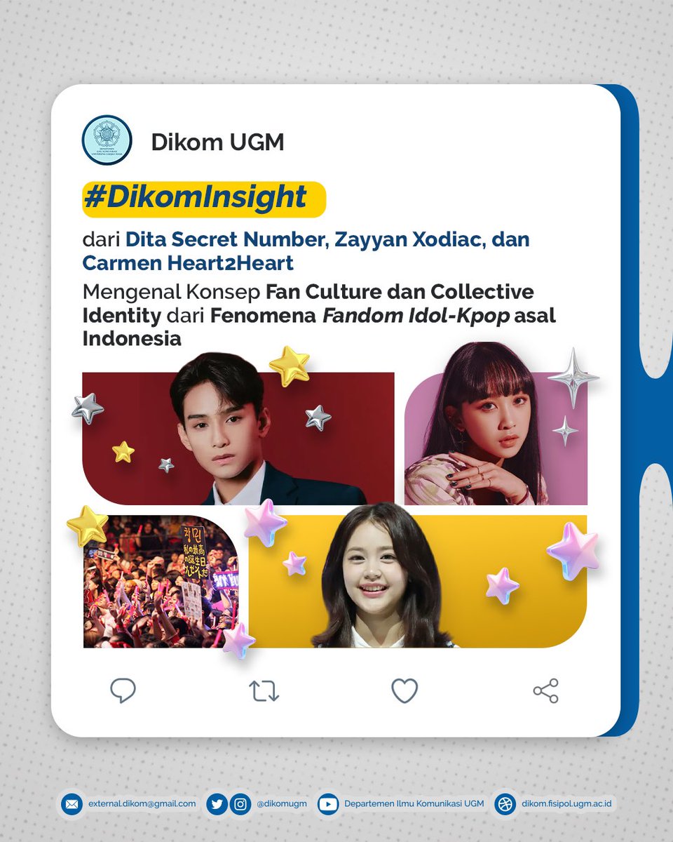 dikomugm's tweet image. nge fans sama idol k-pop dari negara sendiri juga ada konsepnya?! 😧

yuk kenal konsep fan culture dan collevtibe identity 😉

#dikomugm 
#fisipolugm 
#ugmyogyakarta 
#carmenh2h 
#ditakarang
#zayyanxodiac