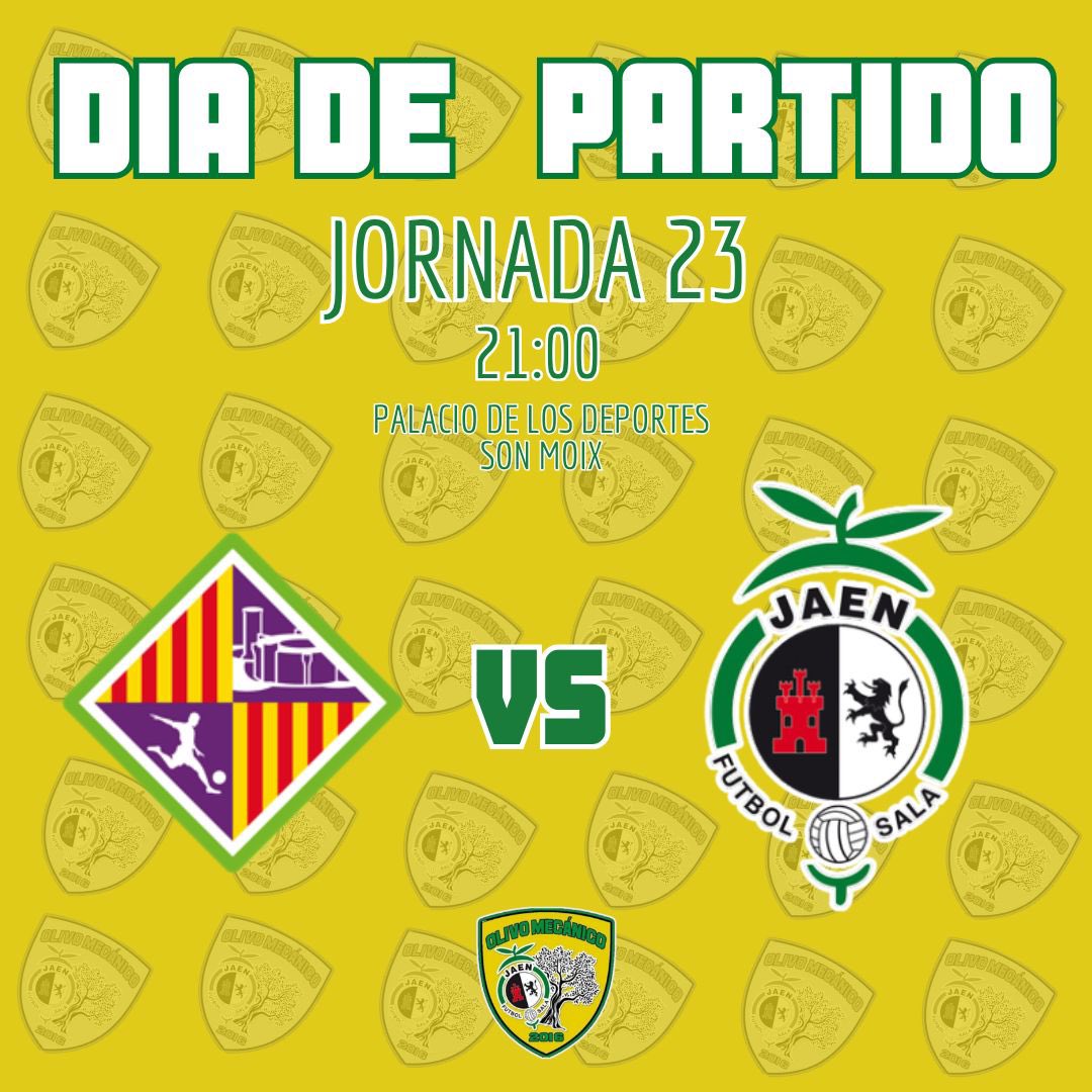 Olivo Mecánico (@olivomecanico) on Twitter photo 💛DIA DE PARTIDO💚
✅ Partidazo fuera de casa, importante para volver a la senda de la victoria después de esta copa de España
🕓21:00
🏟️ Palacio de los Deportes San Moix
<a href="/PalmaFutsal/">Illes Balears Palma Futsal</a> 🆚 <a href="/JaenFS/">Jaén Paraíso Interior FS</a>
📺<a href="/teledeporte/">Teledeporte</a> 💛DIA DE PARTIDO💚
✅ Partidazo fuera de casa, importante para volver a la senda de la victoria después de esta copa de España
🕓21:00
🏟️ Palacio de los Deportes San Moix
<a href="/PalmaFutsal/">Illes Balears Palma Futsal</a> 🆚 <a href="/JaenFS/">Jaén Paraíso Interior FS</a>
📺<a href="/teledeporte/">Teledeporte</a>