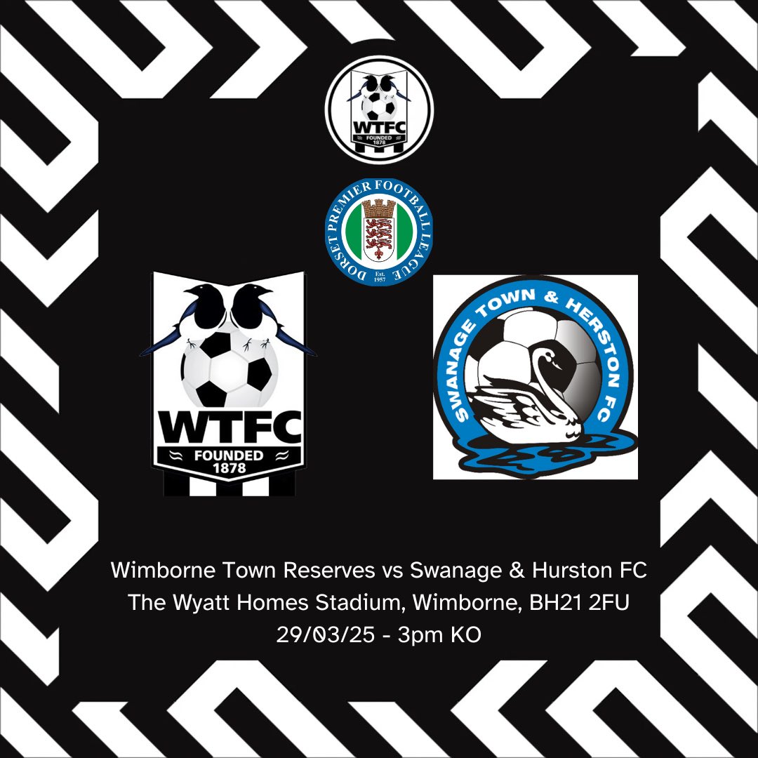 Wimborne Town FC Reserves (@wtfcres1878) on Twitter photo TOMORROW:
We are back in action at home facing <a href="/SwanageFC/">Swanage Town & Herston FC</a>
π Swanage &Herston FC
β½οΈ <a href="/DPL_official/">Dorset Premier Football League</a>
ποΈ The Wyatt Homes Stadium
πBH21 2FU
ποΈ29.03.2025
β°3pm KO
#upthemagpies π₯§ TOMORROW:
We are back in action at home facing <a href="/SwanageFC/">Swanage Town & Herston FC</a>
π Swanage &Herston FC
β½οΈ <a href="/DPL_official/">Dorset Premier Football League</a>
ποΈ The Wyatt Homes Stadium
πBH21 2FU
ποΈ29.03.2025
β°3pm KO
#upthemagpies π₯§