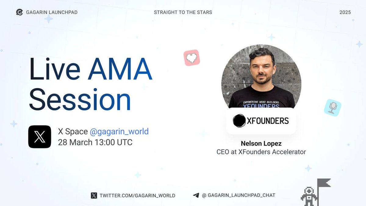GAGARIN Launchpad (@gagarin_world) on Twitter photo 🚀 What’s Hot & What’s Not? ▶️ Your Weekly Crypto Market Breakdown
Don’t miss our AMA session with the TOP project <a href="/XFounders_camp/">XFounders Bootcamp & Startup Reality | Bali 🌴</a>, where we’ll dive into the latest trends and future outlook of the crypto industry!
📅 Date: March 28
🔜 Time: 13:00 UTC
📍 Location: X Space 🚀 What’s Hot & What’s Not? ▶️ Your Weekly Crypto Market Breakdown
Don’t miss our AMA session with the TOP project <a href="/XFounders_camp/">XFounders Bootcamp & Startup Reality | Bali 🌴</a>, where we’ll dive into the latest trends and future outlook of the crypto industry!
📅 Date: March 28
🔜 Time: 13:00 UTC
📍 Location: X Space