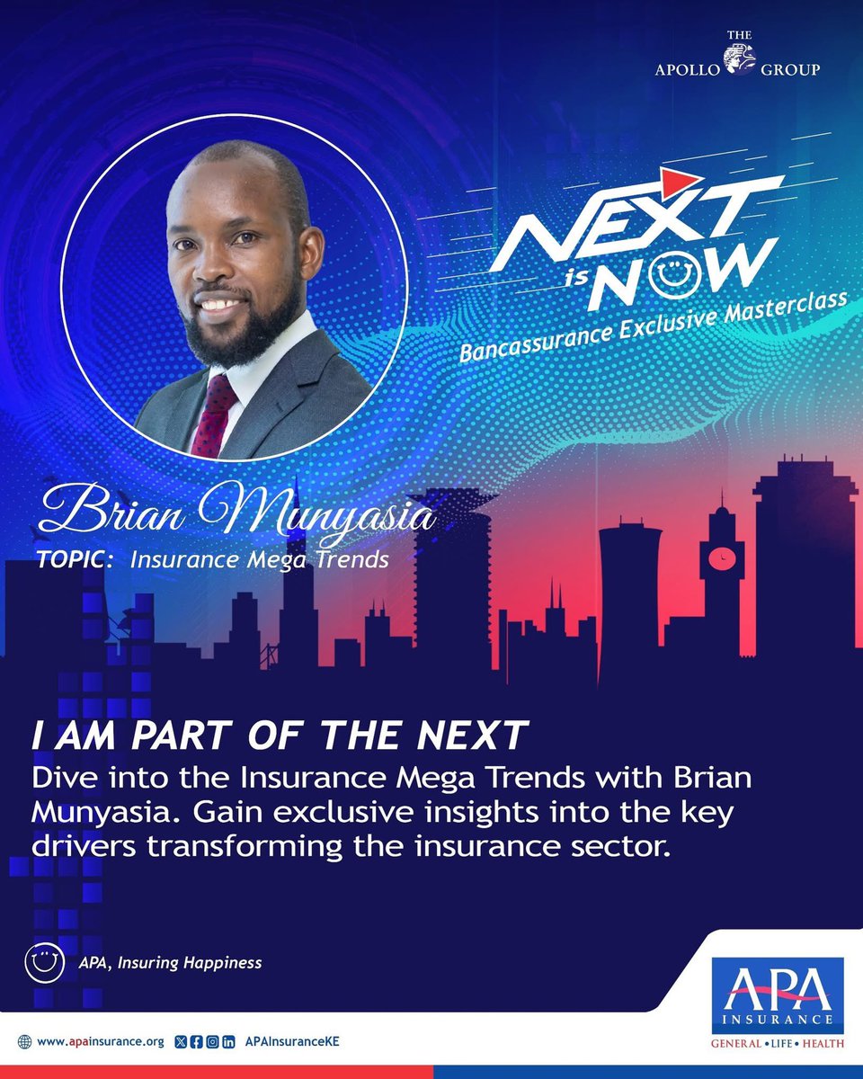 What are the trends shaping the future of insurance? Brian Munyasia will explore Insurance Mega Trends. From transformative technologies to emerging customer needs, discover the forces driving change in the insurance industry
📅 8 April 
#APANextIsNow #APABancassuranceMasterclass