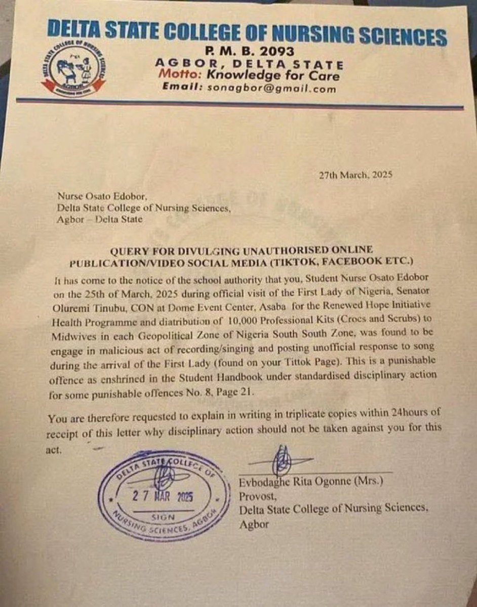 OurFavOnlineDoc's tweet image. Just imagine this madness.

They are about to use executive rascality to destroy another young person’s life because she refused to be a govt asskisser.

Nigerians need to come to the aid of this young nurse. Don’t allow these evil psychopathic maniacs destroy her life.

Pls lend…