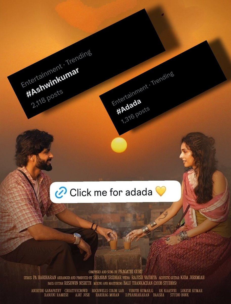 inspiringak's tweet photo. #Ashwinkumar &amp; #Adada hastags trending now 🎉💥❤️

🔗https://t.co/EYvw5J3B6a

@i_amak | @pragathiguru https://t.co/TrAEMsVp4v