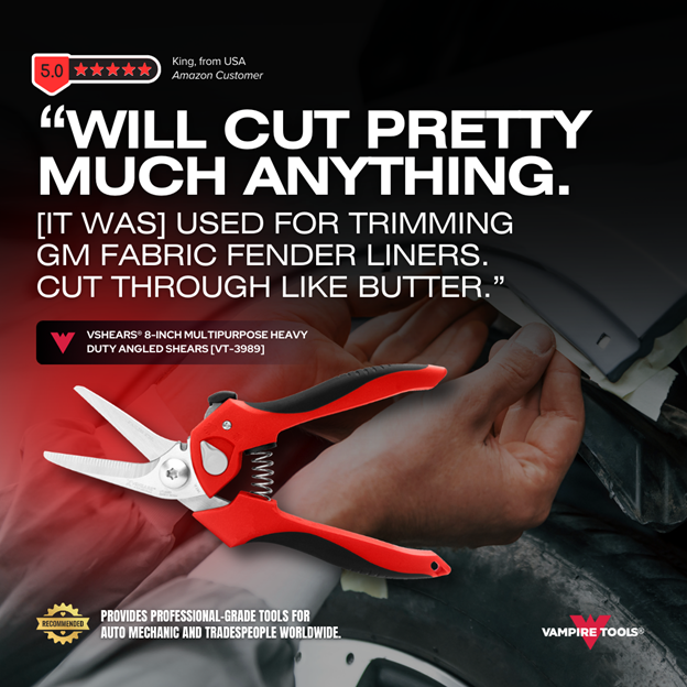 Vampire_Tools's tweet image. Heavy-duty shears, happy customers!
Cut through tough materials effortlessly with the 8″ Angled Multipurpose Heavy-Duty Shears with Cutting Notch. Get the tool that delivers 5-star results. Shop now: vampiretools.com/product/vshear…

#tools #shears #vampiretools