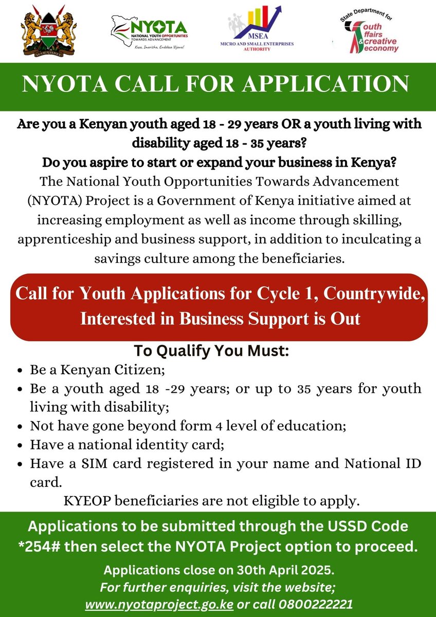 Vijanaa form ya Gava ndio hii imetokea!
Ukitaka kuboost biz yako, NYOTA ndio hii imeleta project ya kupiga vijanaa support! 

Apply kutumia USSD code *254#