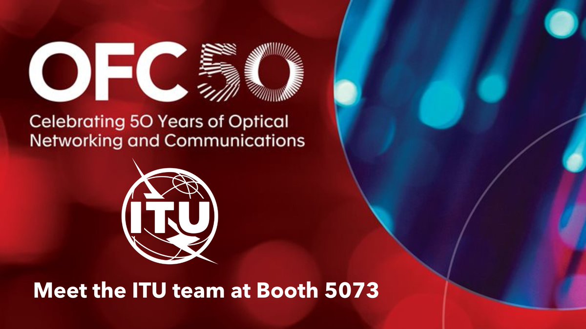 ITU Standardization 🇺🇳 (@itustandards) on Twitter photo Next week <a href="/ITU/">Int’l Telecommunication Union</a> will be attending <a href="/ofcconference/">OFC Conference</a> #OFC50 to highlight the work of Study Group 15.
Visit our booth in the exhibition and join us on the Show Floor for a Standards Update on 2 April: ofcconference.org/en-us/home/exh… Next week <a href="/ITU/">Int’l Telecommunication Union</a> will be attending <a href="/ofcconference/">OFC Conference</a> #OFC50 to highlight the work of Study Group 15.
Visit our booth in the exhibition and join us on the Show Floor for a Standards Update on 2 April: ofcconference.org/en-us/home/exh…