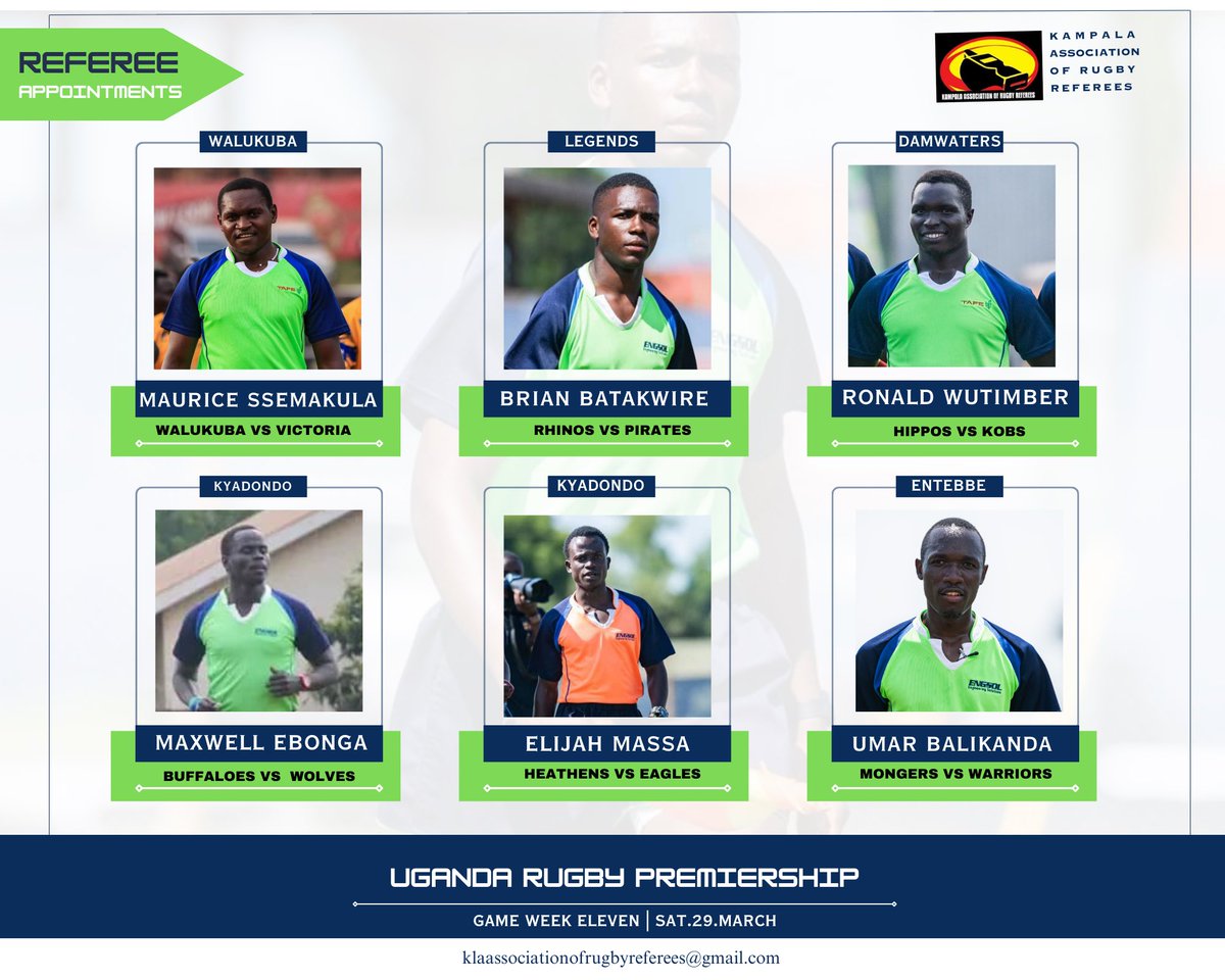 Kampala Association of Rugby Referees (@karruganda) on Twitter photo And for the last round in the regular season, <a href="/RugbyPremierUG/">Nile Special Rugby Premiership</a> Game Week 11โ here goes!
#KARRUg | #RugbyPremiershipUG | #GW11 And for the last round in the regular season, <a href="/RugbyPremierUG/">Nile Special Rugby Premiership</a> Game Week 11โ here goes!
#KARRUg | #RugbyPremiershipUG | #GW11