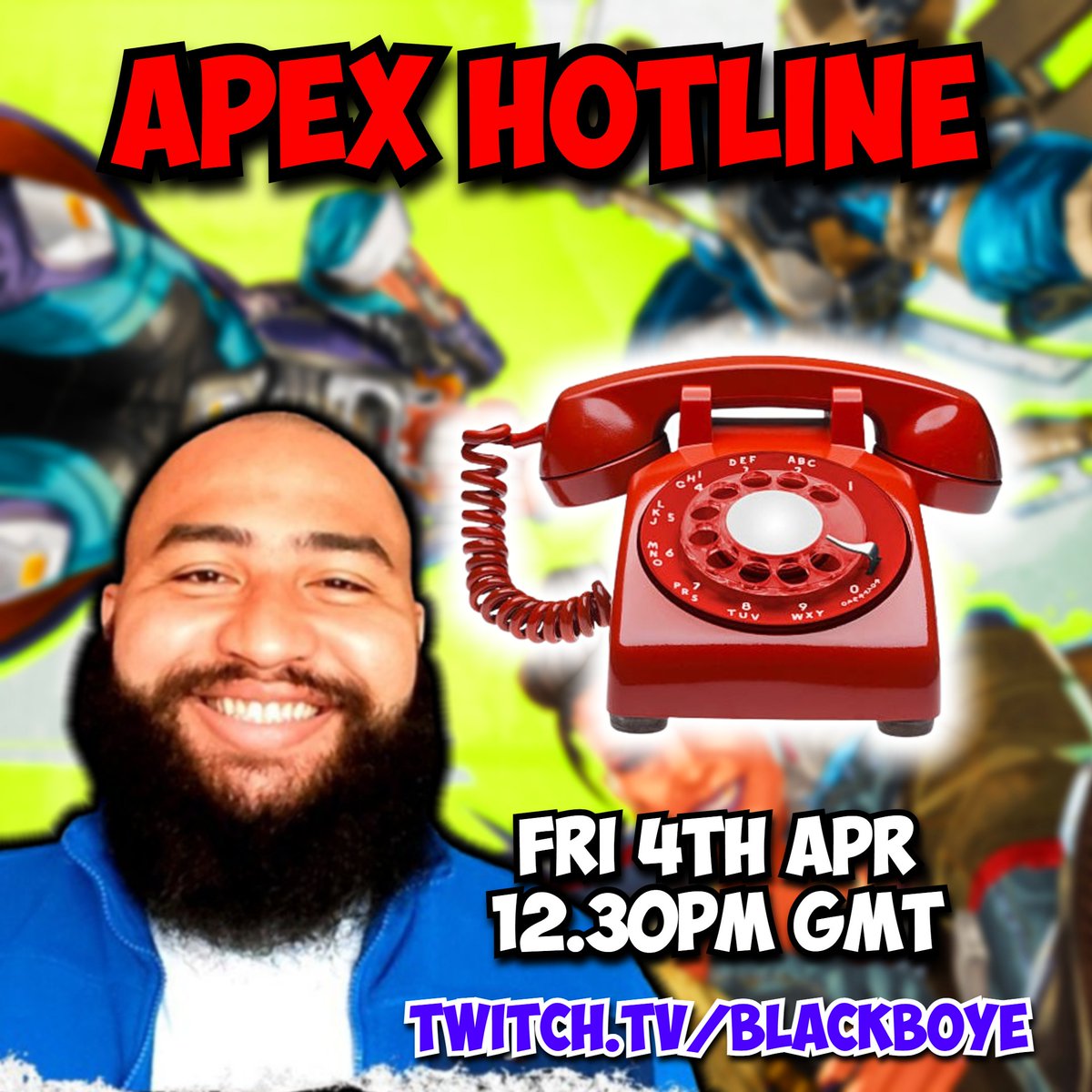 Still looting while your squad’s fighting? Can’t decide on the best loadout? 🤔

On Friday 4th April at 12:30 PM BST, I’ll be answering YOUR questions live on the Apex Hotline!

Ask at yrstru.ly/ApexHotlineBla… and win 1,000 Apex Coins if yours is picked👀☎️ <a href="/PlayApex/">Apex Legends</a> <a href="/Respawn/">Respawn</a> #ad