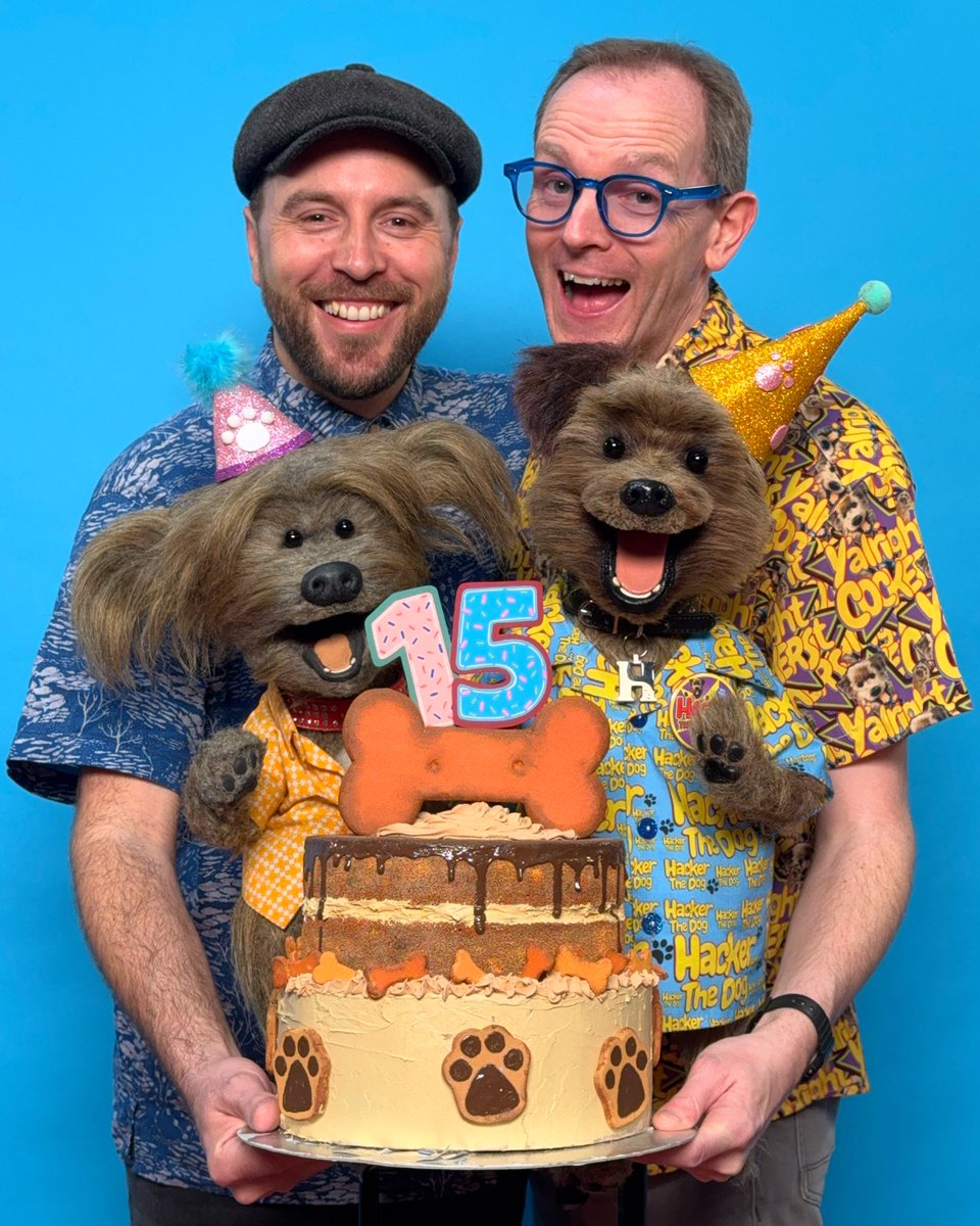 HackerTDog's tweet photo. Happy Friday!! As a treat join us LIVE on @cbbc today from 3.30pm to celebrate with Hacker and Dodge on their 15th year in showbiz!! It’ll be a right laugh Cockers!! @Phil_Gluvets @WarrickBP https://t.co/5q4ZNxunmR