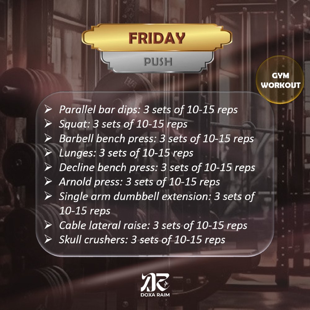 DOXARAIM's tweet photo. GYM WORKOUT ROUTINE | WEEKLY ROUTINE | FRIDAY | PUSHย | HIGH-FREQUENCY TRAINING | HYPERTROPHY
THE BODY IS A TEMPLE OF THE HOLY SPIRIT
#DOXARAIM
#PUTONCHRIST
#PUTONGLORY https://t.co/fYCR3Kz96N