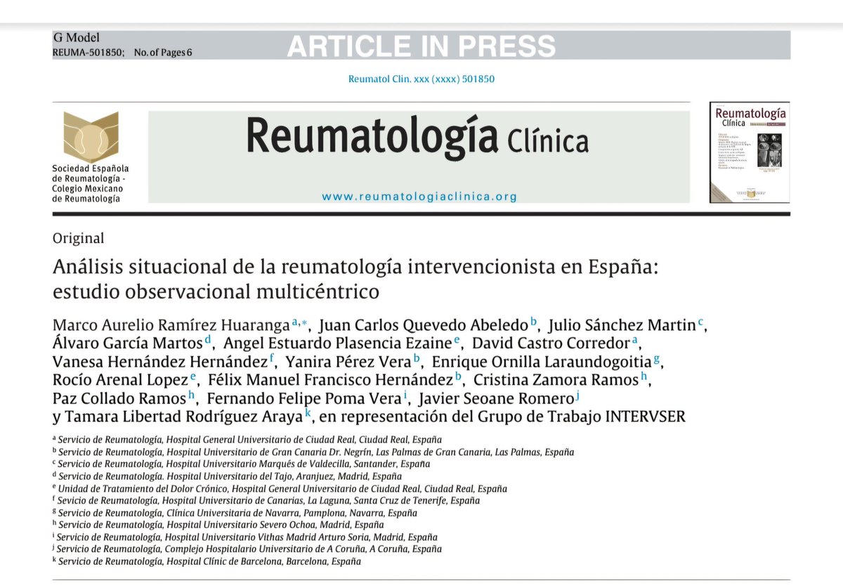 Buen punto de partida para progresar en el área del intervencionismo en la Reumatologia Española.
Estudio del Grupo de trabajo INTERVSER.

#rheumatology 
#paintreatment 
#interventionalteratment

reumatologiaclinica.org/es-analisis-si…