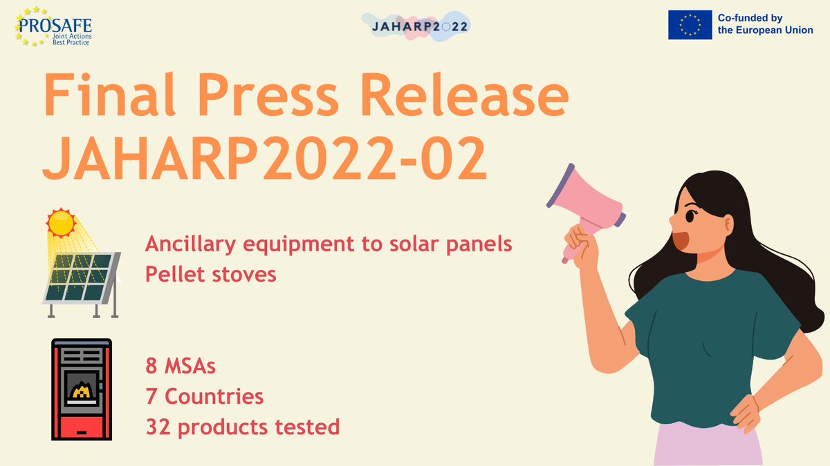 🌞🔥 Safer &amp; more efficient!

The JAHARP2022-02 project has finalized its assessment of solar ancillary equipment &amp; pellet stoves, ensuring compliance &amp; consumer protection.

Read the key findings: prosafe.org/index.php/en/n…