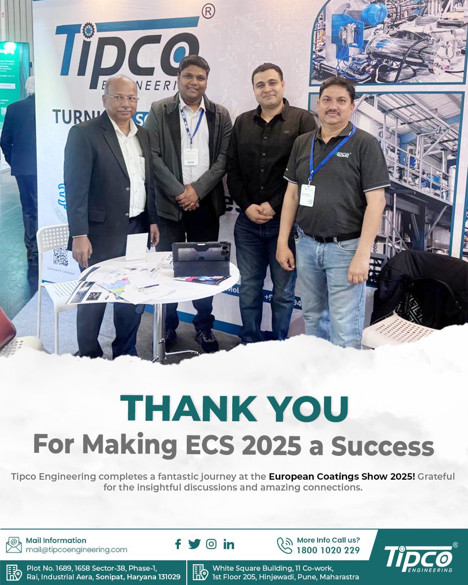 tipcoengineer's tweet image. Tipco Engineering wraps up an incredible experience at the European Coatings Show 2025! 🎉 
Looking forward to more collaborations and breakthroughs ahead! 🚀
📍 Stay connected: 800 1020 229
#ECS2025  #TipcoEngineering #CoatingsIndustry #InnovationInCoating #IndustryNetworking
