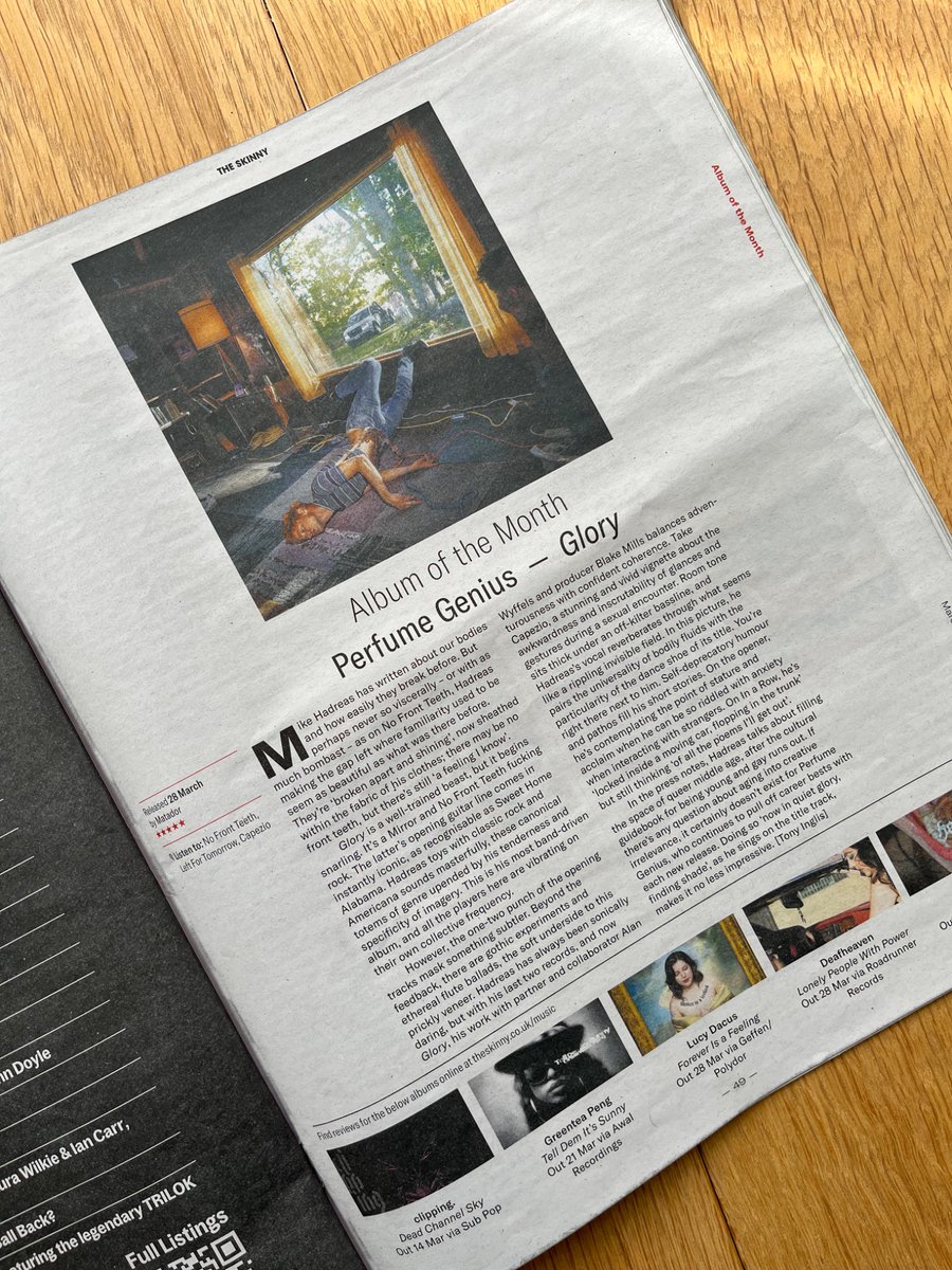 Tony Inglis (@tonyinglis1) on Twitter photo glory! the new <a href="/perfumegenius/">Perfume Genius</a> record is so good. it’s <a href="/theskinnymag/">The Skinny</a>’s album of the month. I wrote the review. look at it in lovely print.
read it online here: theskinny.co.uk/music/reviews/… glory! the new <a href="/perfumegenius/">Perfume Genius</a> record is so good. it’s <a href="/theskinnymag/">The Skinny</a>’s album of the month. I wrote the review. look at it in lovely print.
read it online here: theskinny.co.uk/music/reviews/…