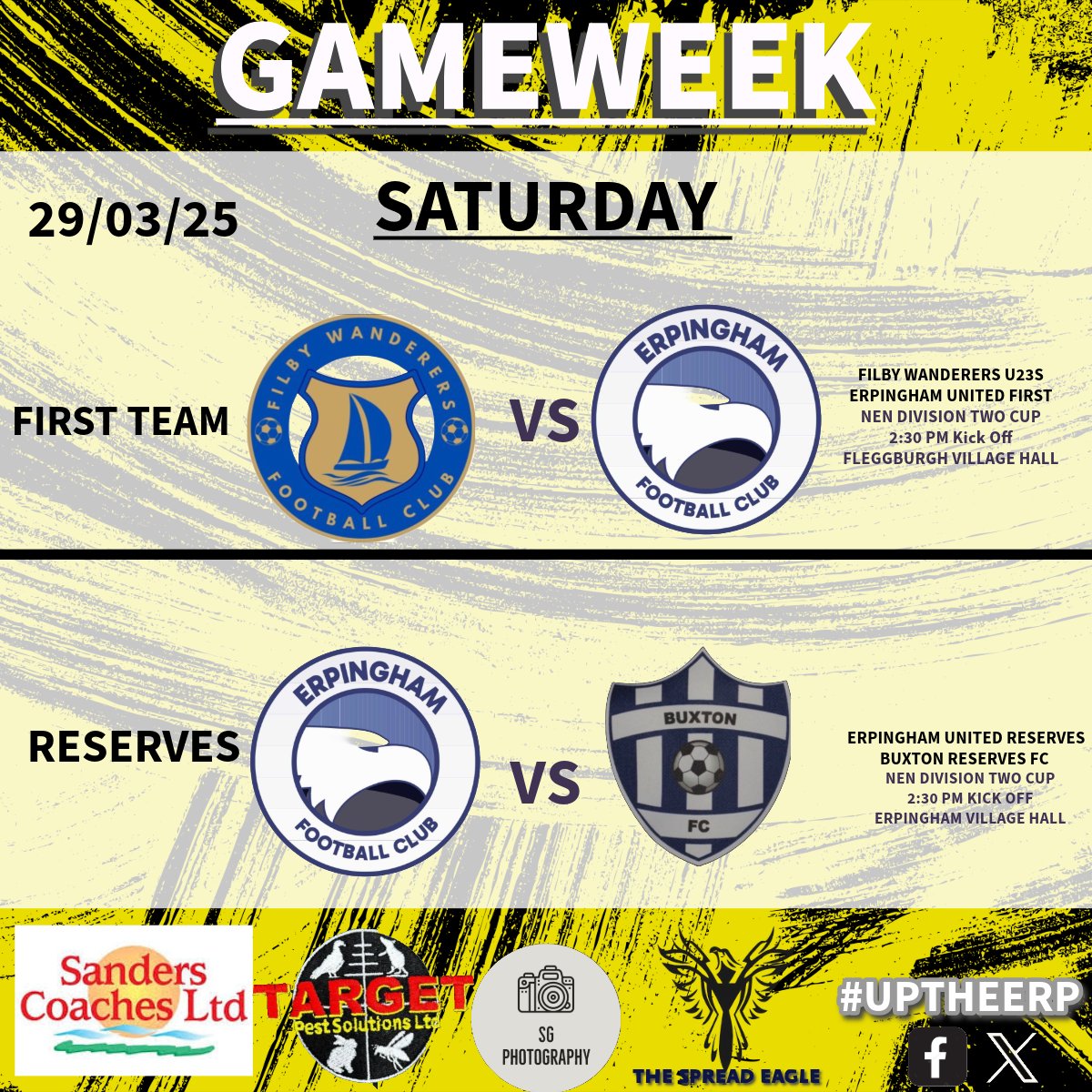 Two games this weekend! ⚽️

On Saturday, the First Team travels to <a href="/Filby_Wanderers/">Filby Wanderers FC</a>  U23s for the cup match. 

The Reserves welcome <a href="/fc_buxton/">Buxton FC</a>  Reserves for a  cup match. 

Come and Support #UTE
