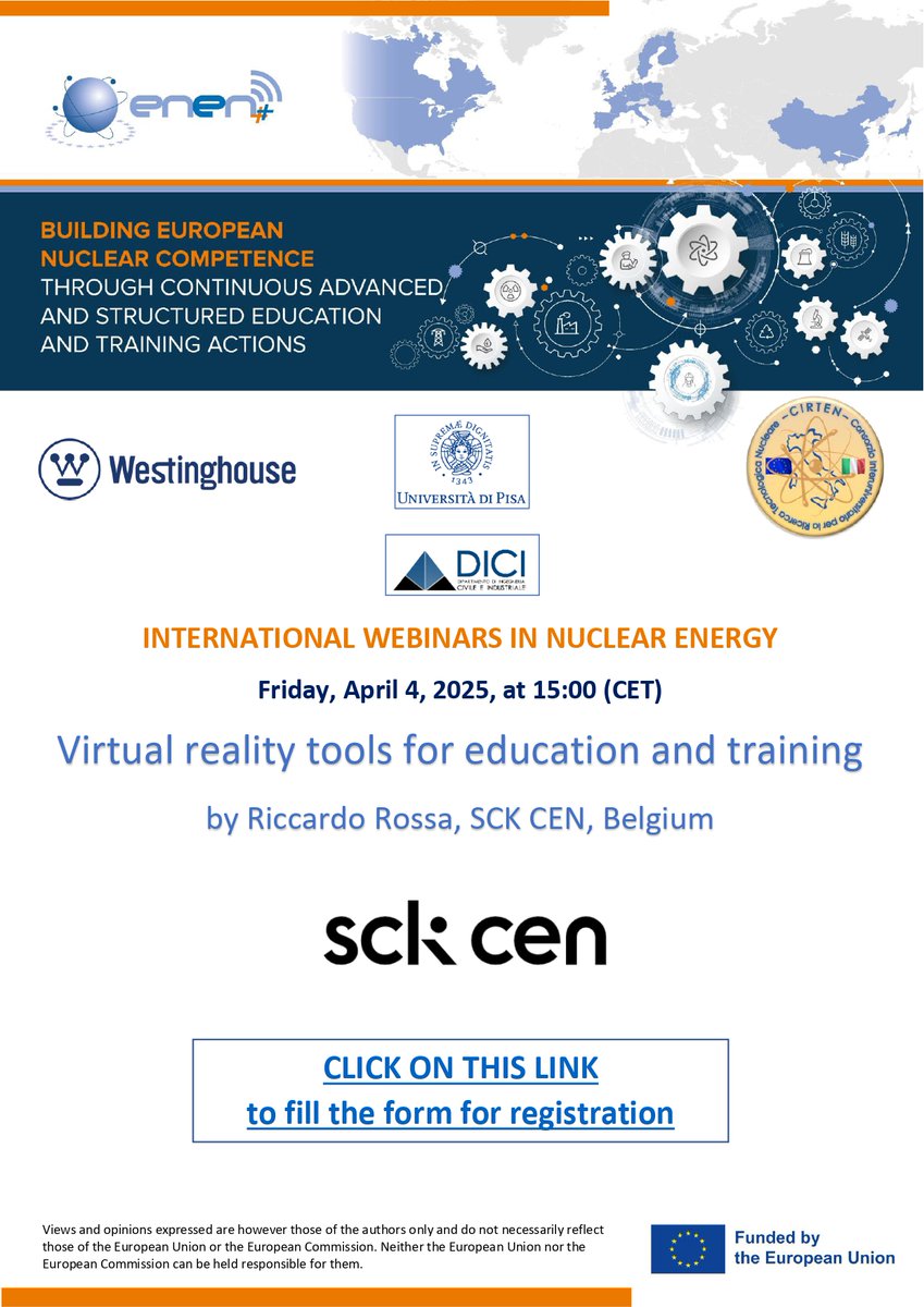 🧠🎮 Virtual Reality Tools for Education and Training - Upcoming Webinar!

 👨‍🏫 Speaker: Riccardo Rossa (SCK CEN, Belgium)
 📅 Date: Friday, 4th April, 2025
 ⏰ Time: 15:00 CET (3PM)
 📍 Online Event

🔗events.teams.microsoft.com/event/872d8c2e…