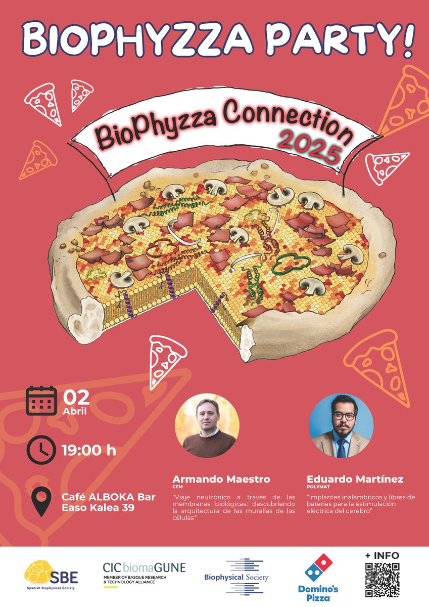 CFM (@cfmdonostia) on Twitter photo 🍕🪩BIOPHYZZA PARTY!
🗓️2/4, 19:00
🌍Alboka bar
🙋♀️🙋Publico general / Publiko orokorra
Armando Maestro (CFM)
Eduardo Martínez (<a href="/Polymat_BERC/">POLYMAT</a> )
sbe.es/biophyzza/
<a href="/CICbiomaGUNE/">CIC biomaGUNE</a> <a href="/BiophysicalSoc/">Biophysical Society</a> <a href="/DominosPizza_ES/">Domino's Pizza España</a> 🍕🪩BIOPHYZZA PARTY!
🗓️2/4, 19:00
🌍Alboka bar
🙋♀️🙋Publico general / Publiko orokorra
Armando Maestro (CFM)
Eduardo Martínez (<a href="/Polymat_BERC/">POLYMAT</a> )
sbe.es/biophyzza/
<a href="/CICbiomaGUNE/">CIC biomaGUNE</a> <a href="/BiophysicalSoc/">Biophysical Society</a> <a href="/DominosPizza_ES/">Domino's Pizza España</a>