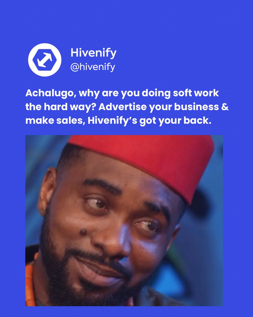 Hivenify's tweet photo. Even Achalugo needs visibility and Money! Let Hivenify put your business in the spotlight and help you make money by just sharing ads to your socials. 

Sign up today https://t.co/LWhJrQnxY4

#Achalugo #Hivenify #Naija #Business #Advertise #Sidehustle https://t.co/TKk0Ec75lV