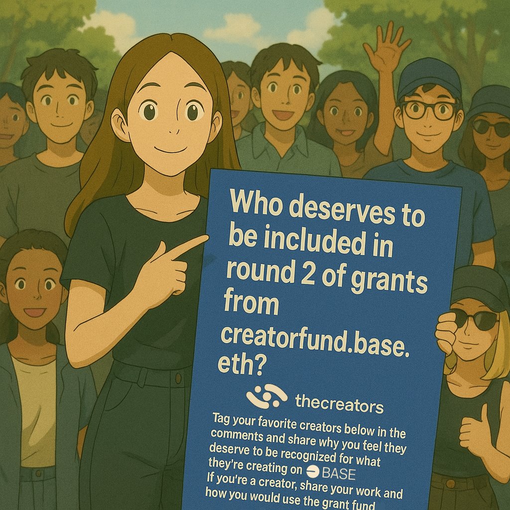 Who deserves to be included in round 2 of grants from creatorfund.base.eth? Tag your favorite creators below in the comments and share why you feel they deserve to be recognized for what they're creating on <a href="/base/">Base</a>. If you're a creator, share your work and how you would use the