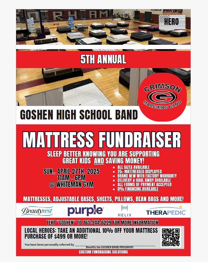 GHSRedHawks's tweet image. Save the Date! 

Come out to the 5th Annual Mattress Fundraiser on Sunday, April 27, 2025, from 11 AM to 6 PM at the Whiteman Gym.

Come shop, save money, and support our amazing GHS Band! 🎶
#RedHawkPride #SupportTheBand
