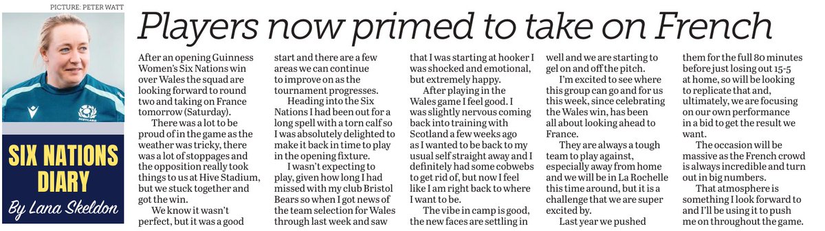 Gary Heatly (@g_hmedia) on Twitter photo "France are always a tough team to play against, but it is a challenge that we are super excited by"...
Ahead of round two of the <a href="/Womens6Nations/">Guinness Women's Six Nations</a> this weekend, read <a href="/skeldonlana/">lana skeldon</a>'s diary via <a href="/TheHawickPaper/">The Hawick Paper</a> as <a href="/Scotlandteam/">Scottish Rugby</a> get ready to play in La Rochelle "France are always a tough team to play against, but it is a challenge that we are super excited by"...
Ahead of round two of the <a href="/Womens6Nations/">Guinness Women's Six Nations</a> this weekend, read <a href="/skeldonlana/">lana skeldon</a>'s diary via <a href="/TheHawickPaper/">The Hawick Paper</a> as <a href="/Scotlandteam/">Scottish Rugby</a> get ready to play in La Rochelle