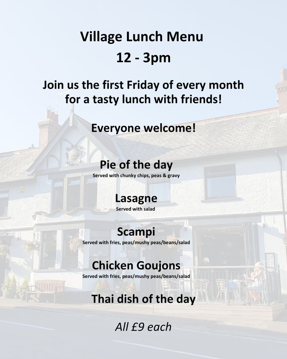 Join us the first Friday of every month 12-3pm for lunch at just £9! Meet friends old and new, no reservation needed.
#countrypublife #quaintandcosy #countrypubvives #pubwithrooms #pubgrubperfection #firstfridayfeast #villagelunchdeal #publunchfor9 #villagebites #fridaypubspecial
