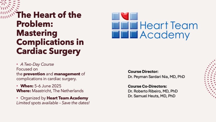 Peyman Sardari Nia (@peymansardari) on Twitter photo Registration is open for the complication course in adult #cardiacsurgery organised by <a href="/HeartTeamAcad/">Heart Team Academy</a>
This is an exceptional opportunity to immerse yourself during this two-day course into problem-solving of complications of contemporary adult cardiac surgery procedures from Registration is open for the complication course in adult #cardiacsurgery organised by <a href="/HeartTeamAcad/">Heart Team Academy</a>
This is an exceptional opportunity to immerse yourself during this two-day course into problem-solving of complications of contemporary adult cardiac surgery procedures from