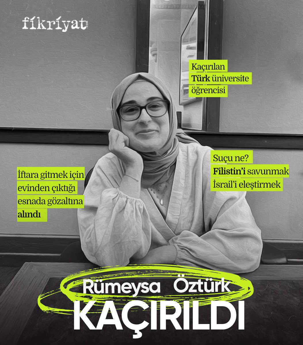 Filistin’deki soykırıma karşı çıktığı için ABD de tutuklanan doktora öğrencisi #RümeysaÖztürk’e ses ol.
