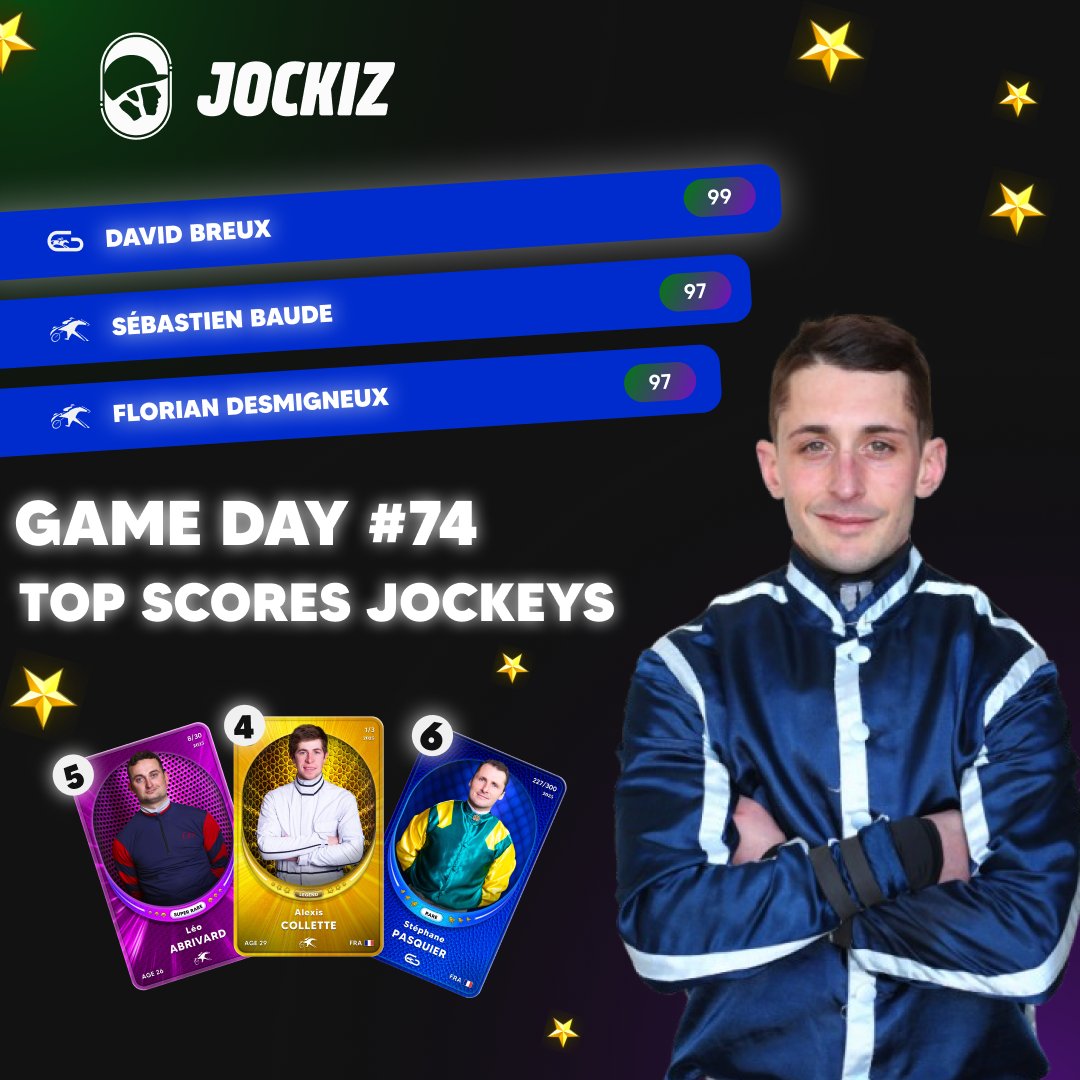 Jockiz (@jockiz_game) on Twitter photo Top 3 des jockeys du Game Day 74 🚀
🥇 <a href="/DavidBreux/">David breux</a>
🥈 Sébastien Baude
🥉 Florian Desmigneux
Déniche leurs cartes aux enchères, sur jockiz.com 🔥 Top 3 des jockeys du Game Day 74 🚀
🥇 <a href="/DavidBreux/">David breux</a>
🥈 Sébastien Baude
🥉 Florian Desmigneux
Déniche leurs cartes aux enchères, sur jockiz.com 🔥