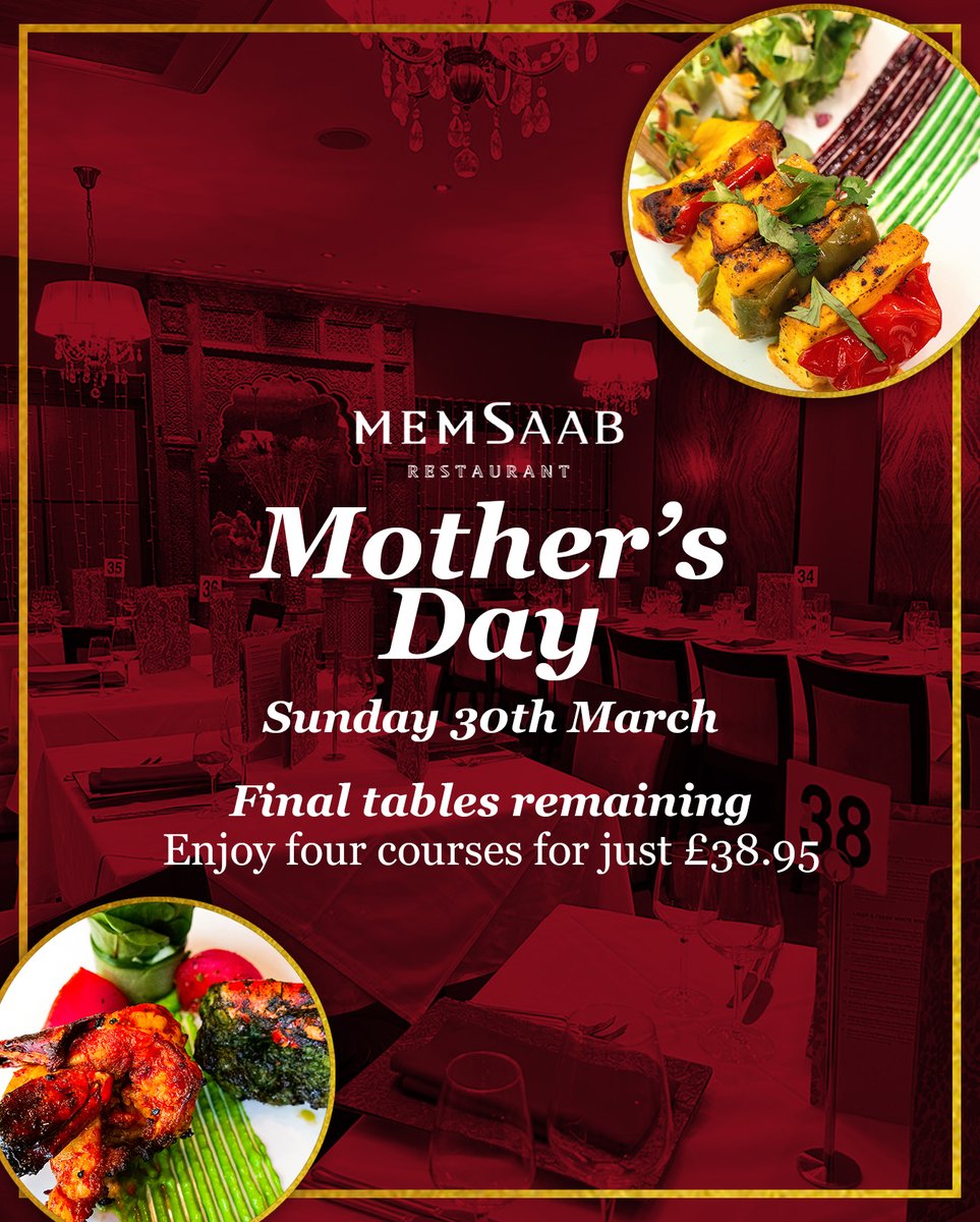 We have just a few tables remaining for Mother's Day this Sunday ✨

We'll be open for lunch and dinner, serving a 4-course menu for just £38.95 🥘

To make a reservation, please visit our website - bit.ly/MemSaabNotting…