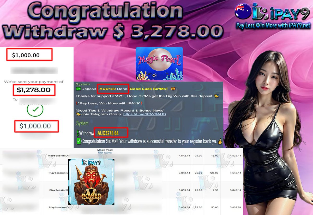 🇦🇺🎖𝐢𝗣𝗔𝗬𝟵 𝗖𝘂𝘀𝘁𝗼𝗺𝗲𝗿 𝗪𝗶𝘁𝗵𝗱𝗿𝗮𝘄 🎖🇦🇺

💰Customer Deposit - AUD 120.00
💰Customer Withdraw -  AUD 3,278.00
💻Platform - V POWER
🎮Game -  MAGIC PEARL 

"Pay Less, Win More with iPAY9.net"  REGISTER LINK ipay9aud.com/RFIPAY9TWITTER