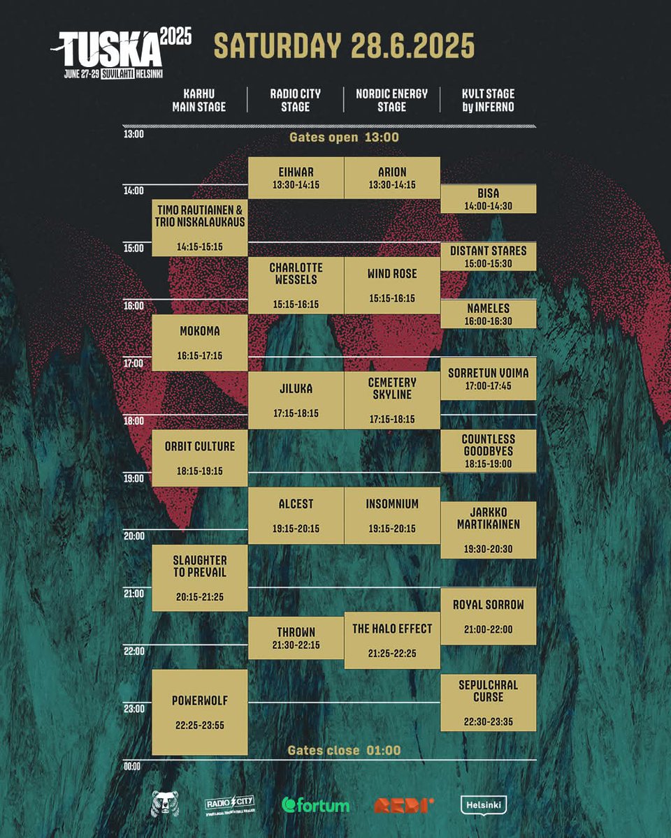 Tuska 2025 schedules are out! Catch us on Saturday at Kvlt Stage 22:30!

#sepulchralcurse #tuskametalfestival #tuskakvlt #tuska #tuska2025