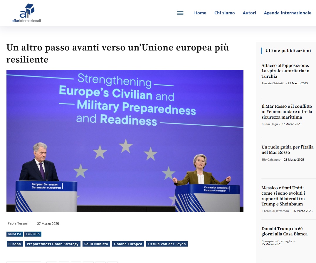 Alessandro Marrone (@alessandro__ma) on Twitter photo Kit 72 ore proposto da #UE? Buona e seria analisi da <a href="/paola_tessari/">Paola Tessari</a> di quello che fa e vorrebbe fare l'Unione, con gli stati membri, quanto a #preparazione e #resilienza delle società europee verso schock e attacchi:
affarinternazionali.it/un-altro-passo…
<a href="/europainitalia/">UE in Italia</a> <a href="/ENEAOfficial/">ENEA</a> <a href="/DPCgov/">Dipartimento Protezione Civile</a> Kit 72 ore proposto da #UE? Buona e seria analisi da <a href="/paola_tessari/">Paola Tessari</a> di quello che fa e vorrebbe fare l'Unione, con gli stati membri, quanto a #preparazione e #resilienza delle società europee verso schock e attacchi:
affarinternazionali.it/un-altro-passo…
<a href="/europainitalia/">UE in Italia</a> <a href="/ENEAOfficial/">ENEA</a> <a href="/DPCgov/">Dipartimento Protezione Civile</a>