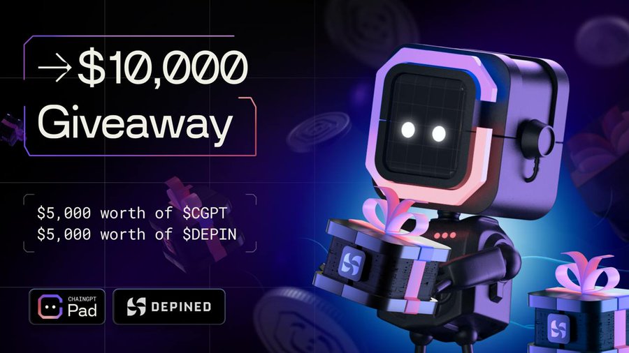 ChainGPT_Pad's tweet photo. The time is almost up for @Chain_GPT x @DePINed_org Incubation Project Giveaway!

Hurry up and get a slice of the $10,000 reward pool for our community 🏃

🎁 $5,000 in $DePIN + $5,000 in $CGPT is up for grabs!

Join now via Galxe for a slice 👉 https://t.co/2HNRToXMUA https://t.co/FdgtIRpl87